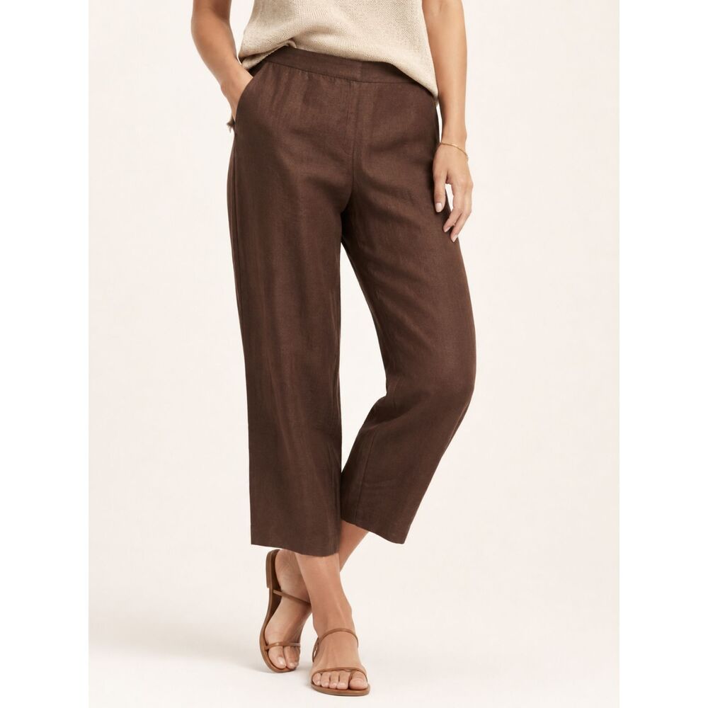 Laura Scott Woman 20W Brown Linen Blend Capri Pants Cropped Plus Size Y2K